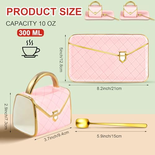 Zubebe 2 Sets Coffee Mug Elegant Handbag Shaped Cup,Pink - Image 2