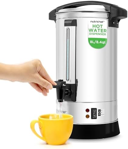 NutriChef Water Boiler and Hot Water Dispenser, 8L Electric Beverage Dispenser with Safety Lock Lid, Non-Drip Tap, Warm Function, Food Grade Stainless Steel, Home & Commercial Use, 19"x9"x9", Silver by NutriChef%E2%84%A2Kitchen