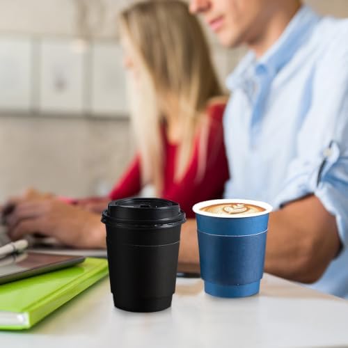 SIUQ 100 Pack 8 oz Disposable Paper Coffee Cups with Lids, Black & Blue - Image 2