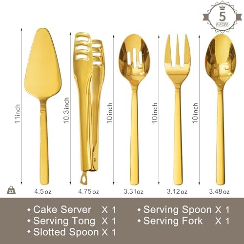 KINGSTONE 18/10 Large Hostess Gold Serving Utensils,Stainless Steel Serving - Image 7