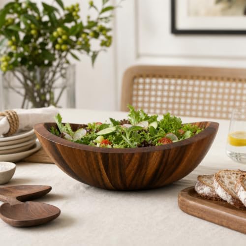 Arthur Court Large Acacia Wood Salad Serving Bowl - Modern Centerpiece for Fruits or Salads - 11 Inch Diameter 4 Inch Tall - Image 5