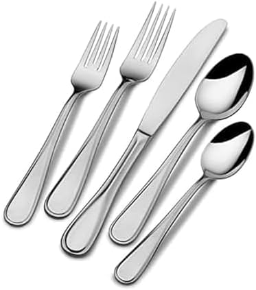 Mikasa Bravo 65-Piece Flatware Set, Service for 12, 18/10 Stainless Steel Silverware with Mirror Finish, Includes 5 Serving Utensils, Dishwasher Safe by Mikasa