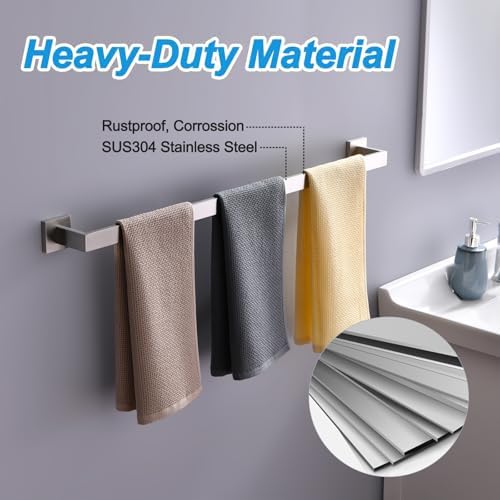 Bath Towel Bar, 32-Inch Towel Racks, Square Thicken Towel Holder, Wall Mounted Shower Towel Rail Hanger, Stainless Steel,Bathroom Accessories (Brushed Nickel, 2 Pack) - Image 2
