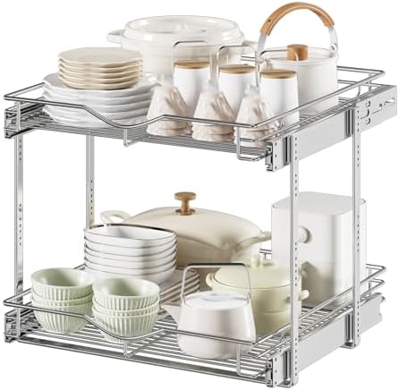 DINDON Pull Out Cabinet Organizer (22-1/2" W x 21-1/2"D), Cabinet Pull Out Shelves, 2 Tier Pull Out Drawers for Kitchen Cabinets, Wire Basket Slide Out Shelf, Pot and Pan Organizer by DINDON