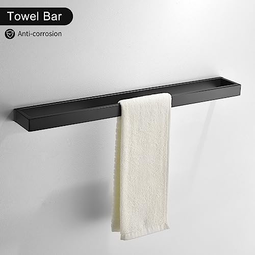 Black Towel Bar Set, 4-Pieces Bathroom Hardware Set Modern Bathroom Towel Holder Set SUS304 Stainless Steel Wall Mounted Towel Rack Set,23.6 Inch - Image 2