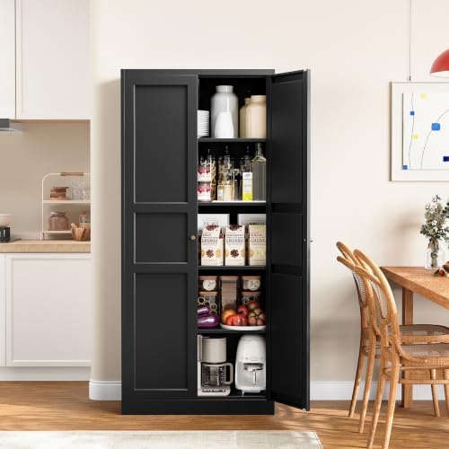 71"Tall Metal Storage Cabinet Kitchen Pantry Cabinet Black Kitchen Cabinet by Yizosh