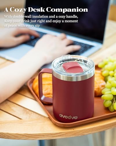 12oz Insulated Coffee Mug with 2 Lids & Handle, Stainless Steel Cup - Image 5