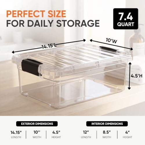 Superio 7.4 Quart Clear Plastic Storage Bin with Lid, Stackable Organizer Box, BPA-Free Storage Container for Home, Garage, School & Office, 2 Pack - Image 3