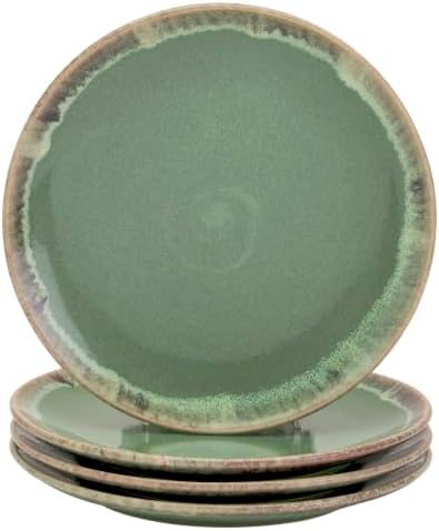 TTU Tabletops Gallery Tuscan Collection Reactive Glaze 4 Piece Stoneware Dinner Plate Set Dining Kitchen Tableware Service for 4, Teal Green by TabletopsGallery