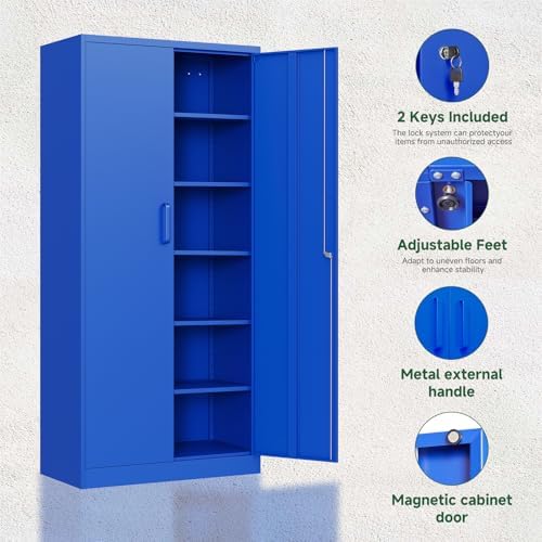 Letaya Metal Garage Storage Cabinets with Lock Door and Adjustable Shelves, Steel Tool Cabinets for Home,Office,Warehouse Organisieren (Blue) - Image 4