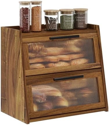 Bread Box for Kitchen Counter,Wooden Double Layer Countertop Bread Storage by Furshus