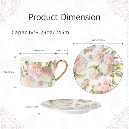 KAMMAK Tea Cups and Saucers Set of 2, Porcelain Coffee Cups, JBE027 - Image 2