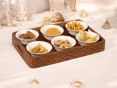 Vesta Homes Acacia Wood Serving Tray for Home/Kitchen/Restaurant/Office Organizer/Dining Table | Premium Serving Trays | 18 x 12 x 2.25 Inches | Handcarved in India - Image 4