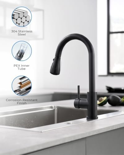 VFAUOSIT Black Kitchen Faucet with Pull Down Sprayer, High Arc Design - Image 5