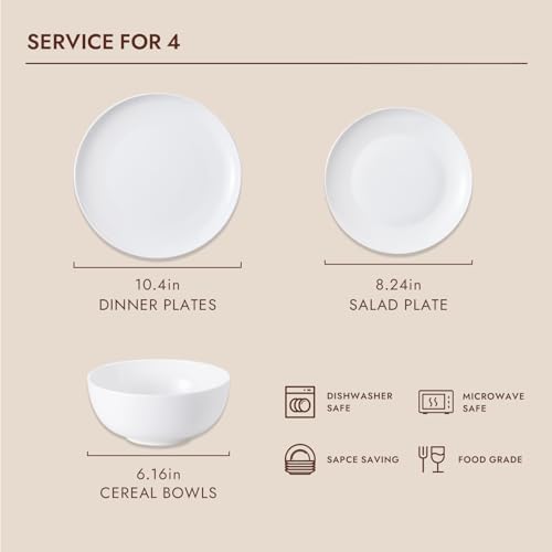 KINGSTONE 12pc Bone China Dinnerware Set with 20pc Flatware, White, for 4 - Image 4