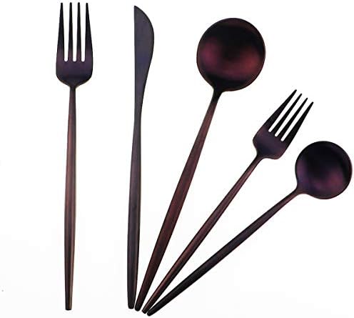 20-Piece 18/10 Stainless Steel Flatware Silverware, Luxury Dinnerware Set Travel Cutlery Tableware Include Knife Fork Spoon Service for 4,Healthy & Eco-Friendly Dishwasher Safe (Purple Matte) - Image 4