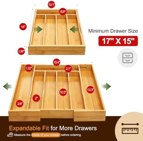 Expandable Bamboo Kitchen Drawer Organizer for Cutlery and Utensils, Adjustable Bamboo Wood Cutlery Tray in Drawer for Flatware and Silverware in Kitchen, (Natural) - Image 2