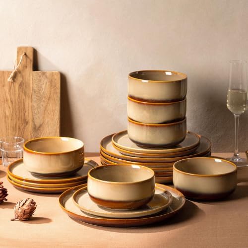 TheTerra Ceramic Dinnerware Set for 6, 18-Piece Plates and Bowls Set by TheTerra