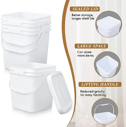 Mumufy 3 Pcs 3.5 Gallon Square Food Grade Bucket with Lid, White - Image 3