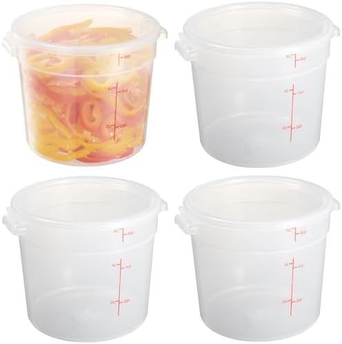 CURTA 6 Quart Translucent Round Food Storage Container with Lid, Pack of 4 – NSF Listed, BPA-Free, Commercial-Grade Polypropylene, Freezer & Dishwasher Safe, Non-Stick, Easy-Read Graduations by CURTA