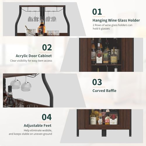 Garvee Corner Wine Bar Cabinet,5-Tier Farmhouse Corner Liquor Storage Cabinet with Barn Door,Glass Rack,Adjustable Shelves,Home Bar Storage for Dining Room,Kitchen,Living Room Rustic Brown - Image 4