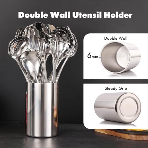 18/10 Stainless Steel Kitchen Utensils Set with Holder for Countertop - Image 5