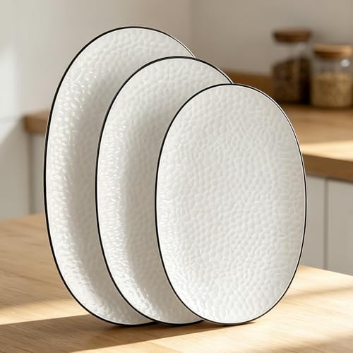 Roeveca Serving Platters, 16/14.3/13.1Inches Large Serving Dishes for Entertaining, Oval Serving Tray, Ceramic Serving Dish, White Platters for Serving Food, Appetizers, Entertaining, Party, Set of 3 by Roeveca