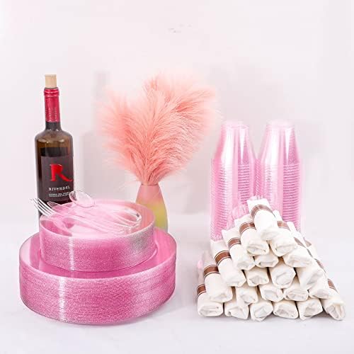 DaYammi 350PCS Rose Gold Glitter Plastic Dinnerware Set for 50 Guests - Image 2