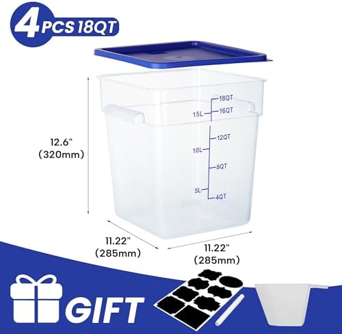 BIEAMA 4 Pack 18 Qt Square Food Storage Containers with Lids, NSF, Clear - Image 2