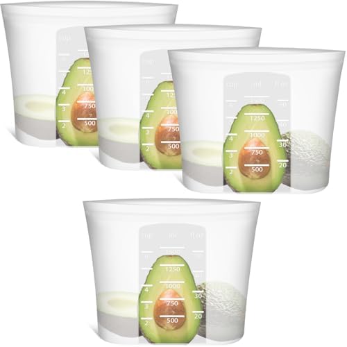 Large Reusable Food Bags 4 Pack, 1.5 Quart(50.7fl.oz) 100% Silicone Storage Bags Stand Up Zip Silicone Food Container, Freezer Microwave Oven Dishwasher Safe, Translucent by Annaklin
