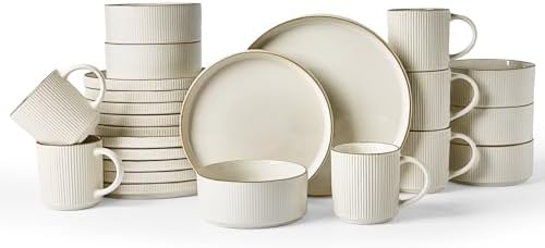 Famiware Stoneware Dinnerware Set with Mugs, Plates and Bowls, Dishes for 6 by Famiware