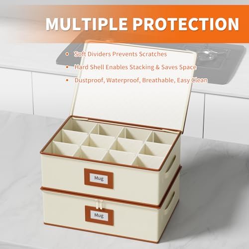 2-Pack Cup Storage Box with Dividers, Hard Shell Mug Organizer with Lid - Image 3