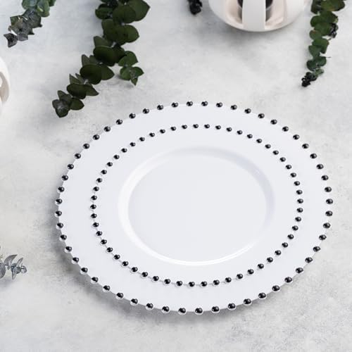 PLASTICPRO 128 Piece Combo Plastic Dinner Plates Disposable Plastic Fancy Heavy Duty Party Dishes 7 inch and 10 inch, White and Black Beaded - Image 2