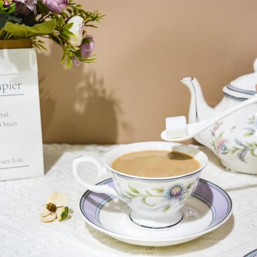 Bone China Tea Set, 21-Pieces Porcelain Tea Set for Adults, Tea Cups And Saucers for 6, with Teapot, Spoons, Sugar Bowl, Creamer Pitcher, Vintage Tea Set for Women Tea Party (Purple) - Image 3