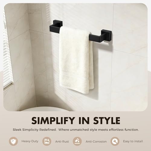 15-Pieces Matte Black Bathroom Accessories Set, 16 Inch Bath Towel Bar Set - Image 2