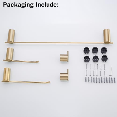 RANDOM Brushed Gold Bathroom Hardware Set 5 Pieces Include 24 inch Towel Bar 10 inch Hand Towel Holder Toilet Paper Holder Towel Hook for Bathroom,SUS304 Stainless Steel.RD96068S-5BG - Image 3