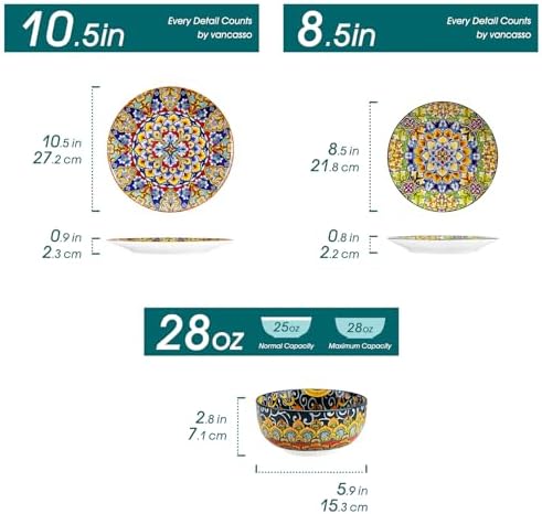 vancasso 18 Pieces Dinnerware Sets, Plates and Bowls Set, Porcelain Dishes Set for 6, Microwave and Dishwasher Safe, Scratch Resistant, Bohemian Style Dining Ware Service for 6, Series SIMI - Image 2