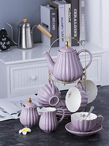 Jusalpha Porcelain Tea Set- 8 OZ Coffee/Teacup, Saucer, Cup Holder, Purple - Image 6
