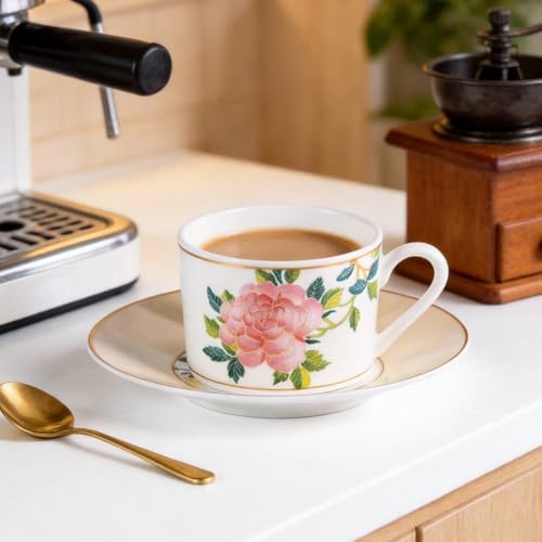 KAMMAK Tea Cups and Saucers Set of 2, Porcelain Coffee Cups, JBE004 - Image 4