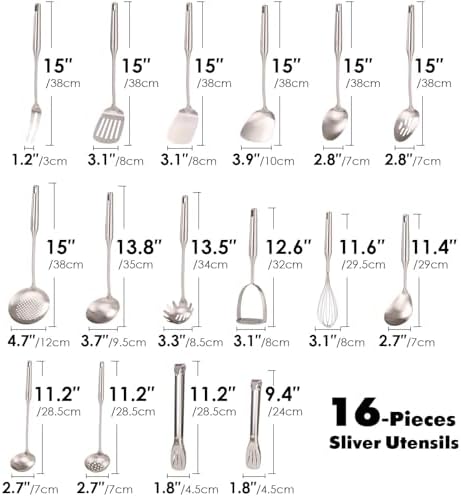18/10 Stainless Steel Small & Large Cooking Spoons Set - All Metal Utensils - Image 2