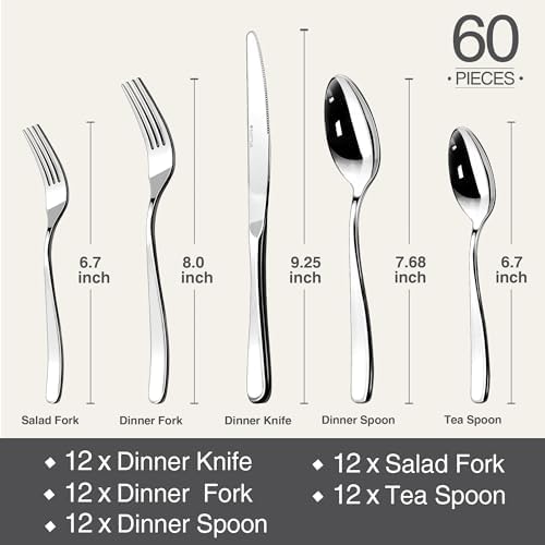 18/10 Silverware Set for 12,Heavy duty Stainless Steel Flatware Cutlery Set - Image 7