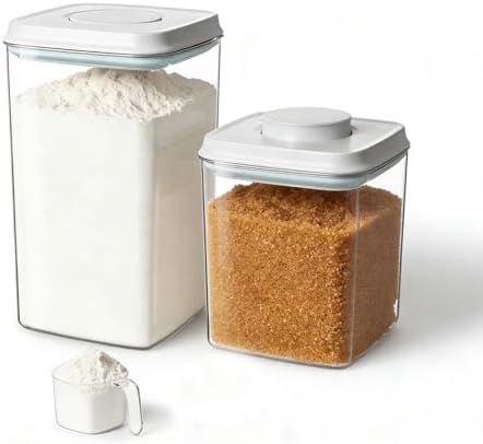 Ankou Food Storage Container Sets, 2.8 Qt + 4.2 Qt Airtight Canisters with Lids and 130ml Scoop, BPA-Free Plastic Pantry Containers for Flour, Sugar, Rice by ANKOU