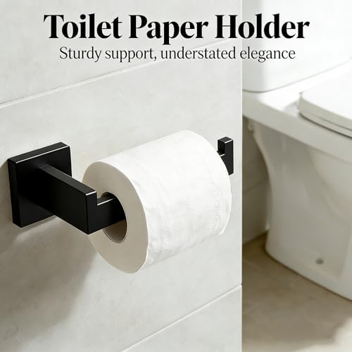 6-Pieces Bathroom Hardware Set Matte Black Bathroom Accessories Set SUS304 Towel Bar Set Includes Towel Bar 24&16 Inch+Towel Holder+Toilet Paper Holder+2 Towel Hooks (6, Matte Black, 24 Inch) - Image 4