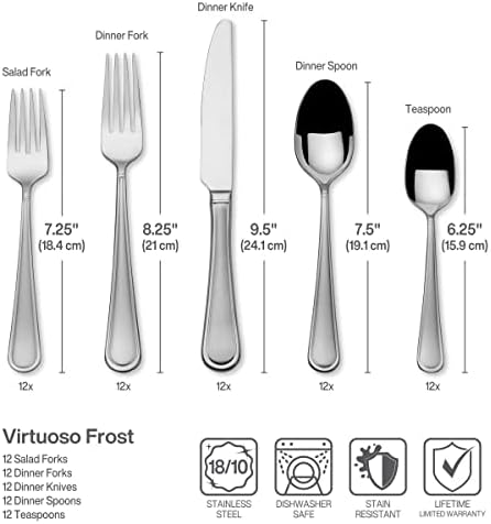 Mikasa, Virtuoso Frost Flatware Service for 12, 65 Piece Set, 18/10 Stainless Steel, Silverware Set with Serving Utensils - Image 3
