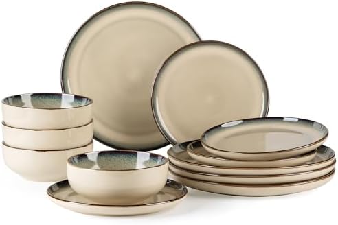 GBHOME Dinnerware Sets for 4, 12 Pieces Ceramic Plates and Bowls Set by GBhome