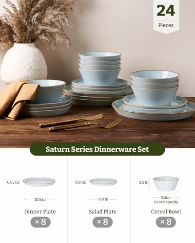 Famiware Saturn Stoneware Dishes Dinnerware Set for 8, Rimmed Plates, Bowls - Image 4