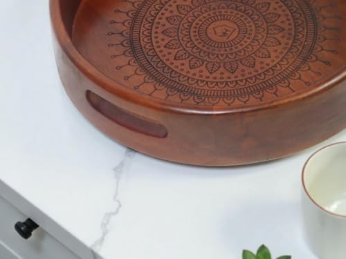 Vesta Homes Premium Wood Round Serving Tray for Home/Kitchen/Restaurant/Office Organizer/Dining Table | Premium Serving Trays | 30.5 x 30.5 x 5 cm | Handcrafted in India - Image 6