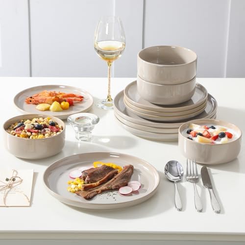 vancasso PLAYA Ceramic Plates and Bowls Sets,24 Pieces Grey Dinnerware Sets for Kitchen,Reactive Glaze Dishes Set for 8, Dishwasher and Microwave Safe - Image 5