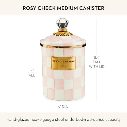 MACKENZIE-CHILDS Enamel Canister, Medium, Pink-and-White Rosy Check - Image 4