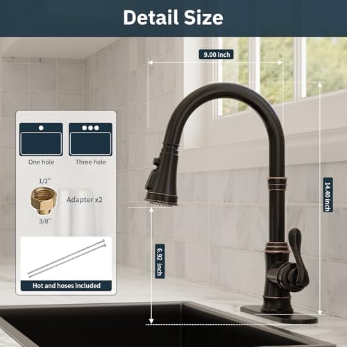 BWE Solid Brass Oil Rubbed Bronze Pull Down Kitchen Faucet for Farmhouse RV - Image 3